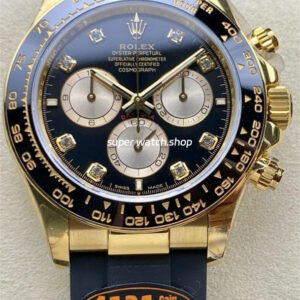 QF Factory Counterweight Rolex Daytona 126518LN 40mm Yellow Gold Rubber Strap Diamond Black Dial