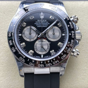 QF Factory Counterweight Rolex Daytona 126519LN-0004 40mm White Gold Rubber Oysterflex Diamond Black Dial