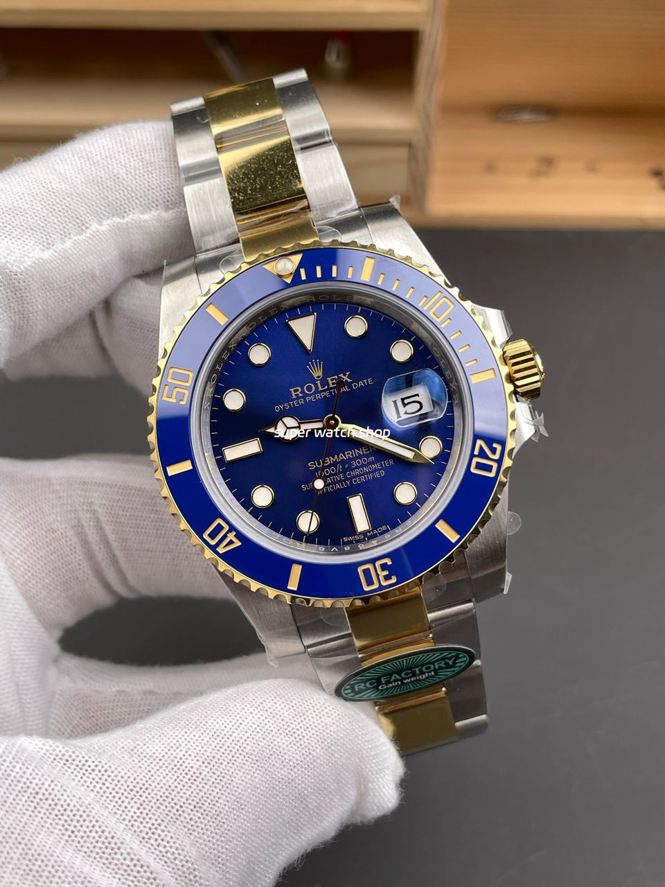 RC Factory Counterweight Rolex Submariner Date 116613LB 40mm Half Gold Blue Dial - Image 3
