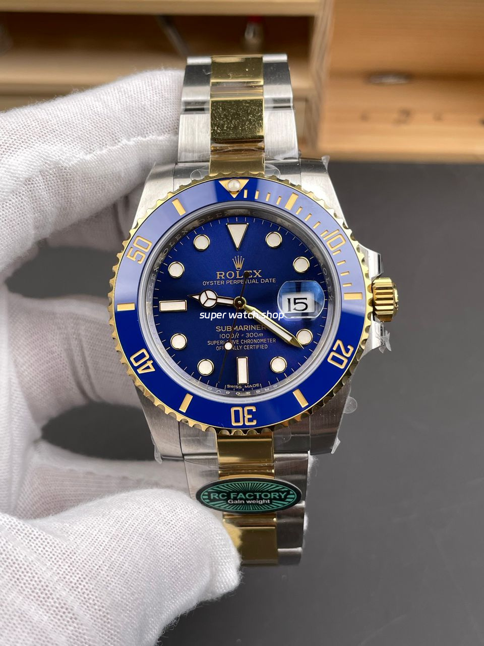 RC Factory Counterweight Rolex Submariner Date 116613LB 40mm Half Gold Blue Dial - Image 2