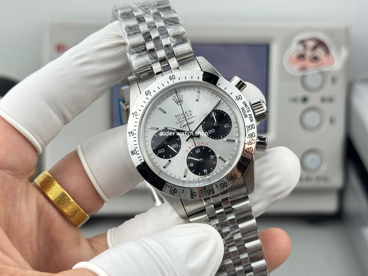 SN Factory Rolex Daytona Vintage Cartier 37mm Full Steel White Dial - Image 4