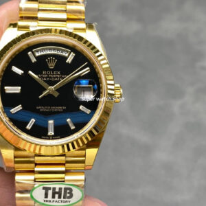THB Factory Counterweight Rolex Day-Date 228238-0004 40mm Full Rose Gold Diamond Baguette Black Dial