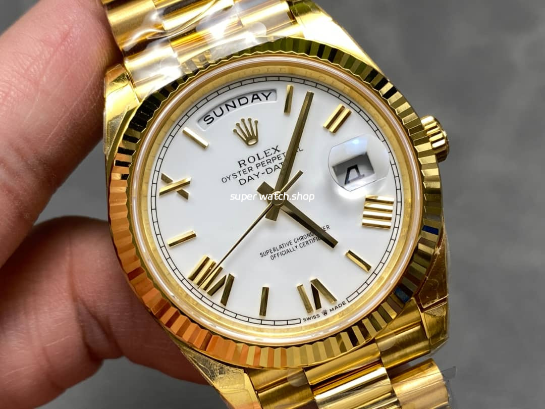 THB Factory Counterweight Rolex Day-Date 228238-0042 40mm Full Yellow Gold Roman Numerals White Dial - Image 2