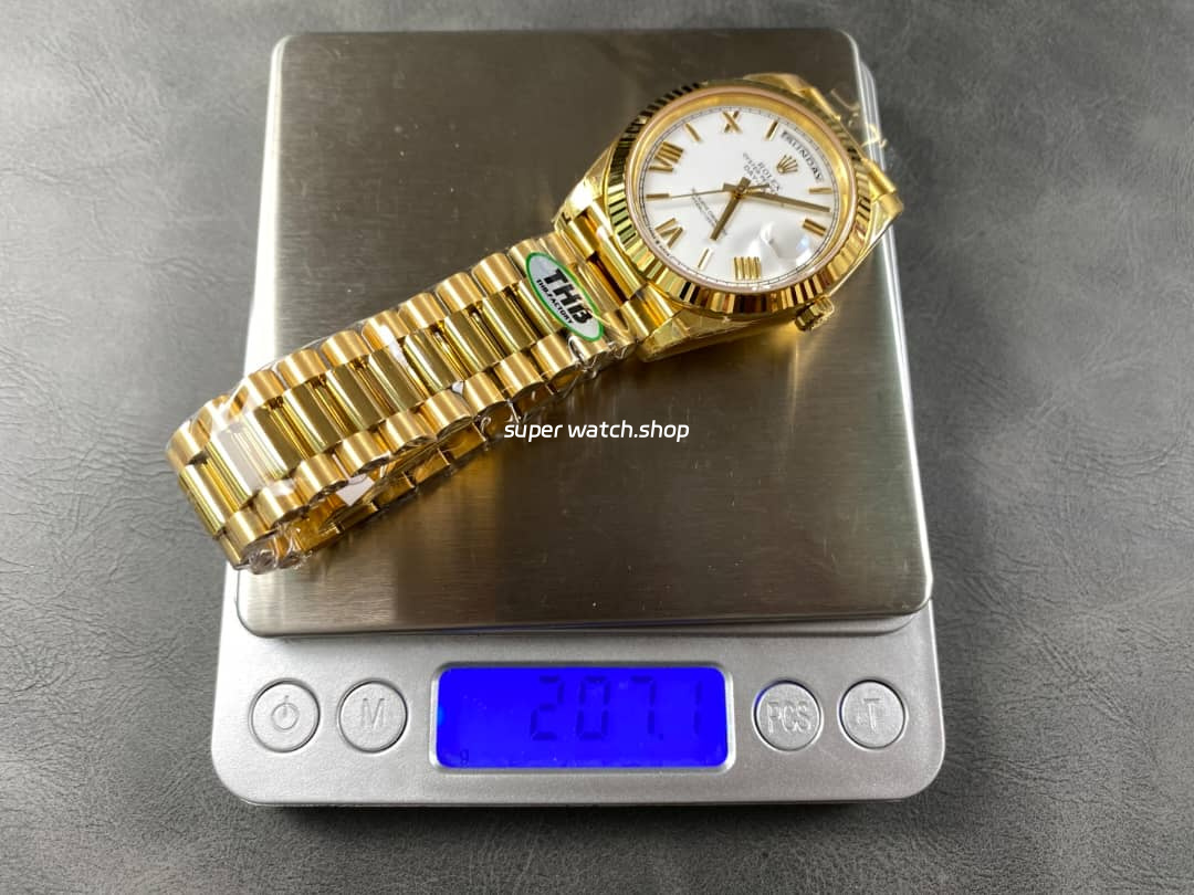 THB Factory Counterweight Rolex Day-Date 228238-0042 40mm Full Yellow Gold Roman Numerals White Dial - Image 11