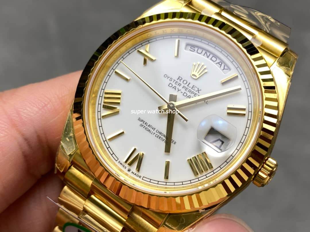 THB Factory Counterweight Rolex Day-Date 228238-0042 40mm Full Yellow Gold Roman Numerals White Dial - Image 3