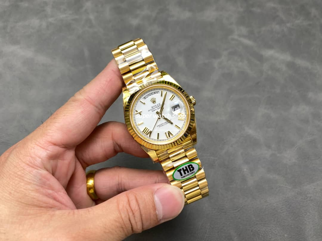 THB Factory Counterweight Rolex Day-Date 228238-0042 40mm Full Yellow Gold Roman Numerals White Dial - Image 4