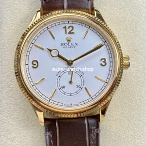 TW Factory Rolex 1908 M52508-0002 39mm Yellow Gold Leather Strap Arabic Numerals White Dial