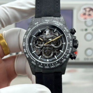 TW Factory Rolex Daytona 116500 40mm Black Carbon Fiber Black Canvas Strap Skeleton Dial