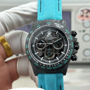 TW Factory Rolex Daytona 116500 40mm Carbon Fiber Light Blue Canvas Strap Skeleton Dial