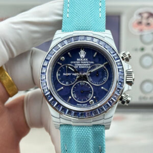 TW Factory Rolex Daytona 116500 40mm White Carbon Fiber Light Blue Canvas Strap Blue Diamond Bezel Blue Dial