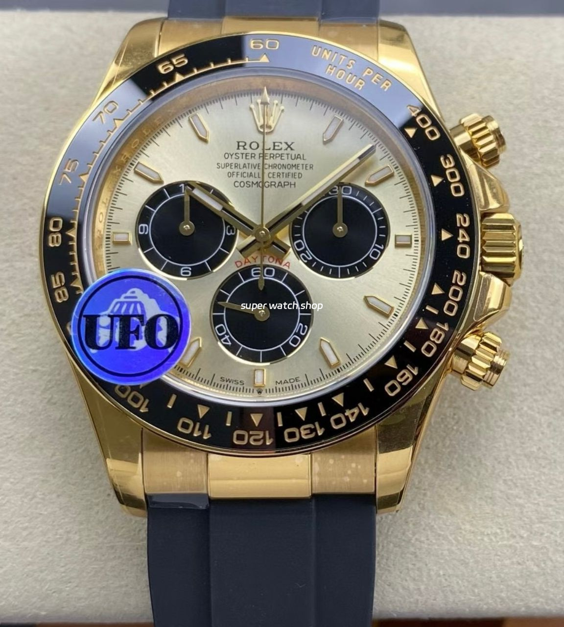 UFO Factory counterweight Rolex Daytona 126518LN-0012 Yellow Gold Oysterflex Champagne Dial