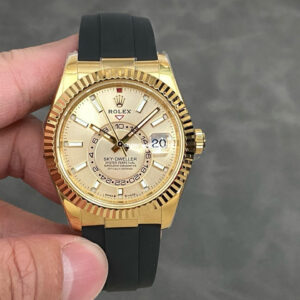 ZF Factory CounterWeight Rolex Sky-Dweller 336238-0001 42mm Yellow Gold Rubber Strap Champagne Dial