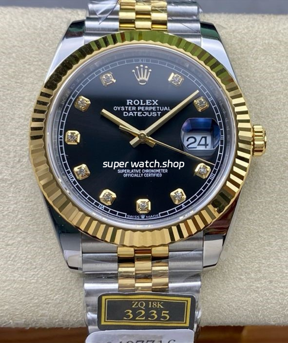 ZQ Factory Rolex Datejust 126333-0006 41mm Half Yellow Gold Diamond Black Dial Jubilee