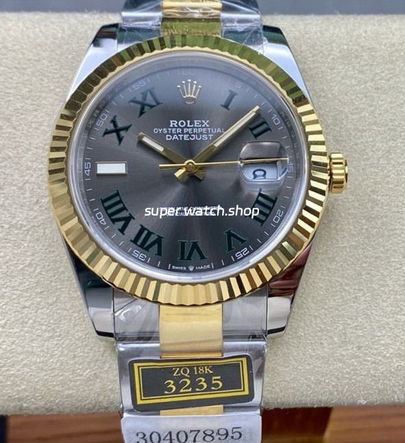 ZQ Factory Rolex Datejust 126333-0019 41mm Half Yellow Gold Roman Numerals Wimbledon Grey Dial
