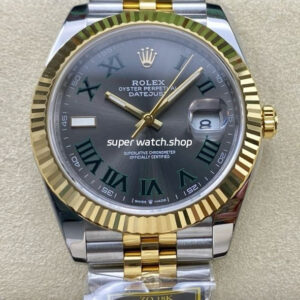 ZQ Factory Rolex Datejust 126333-0020 41mm Half Yellow Gold Roman Numerals Wimbledon Grey Dial Jubilee