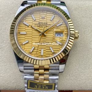 ZQ Factory Rolex Datejust 126333-0022 41mm Half Yellow Gold Fluted Motif Gold Dial Jubilee