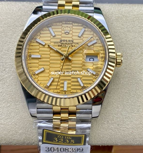 ZQ Factory Rolex Datejust 126333-0022 41mm Half Yellow Gold Fluted Motif Gold Dial Jubilee