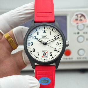 AOF Factory IWC Pilot IW326905 41mm Ceramic Red Rubber Strap White Dial