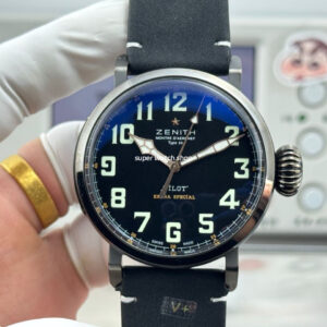 BR Factory Zenith Pilot Type 20 Extra Special 03.2434.67920.I010 45mm Steel Leather Strap Black Dial