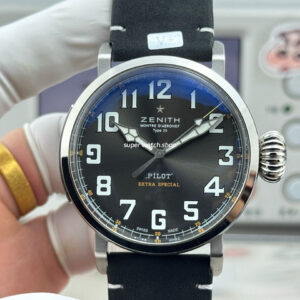 BR Factory Zenith Pilot Type 20 Extra Special 03.2434.67920.I010 45mm Steel Leather Strap Grey Dial