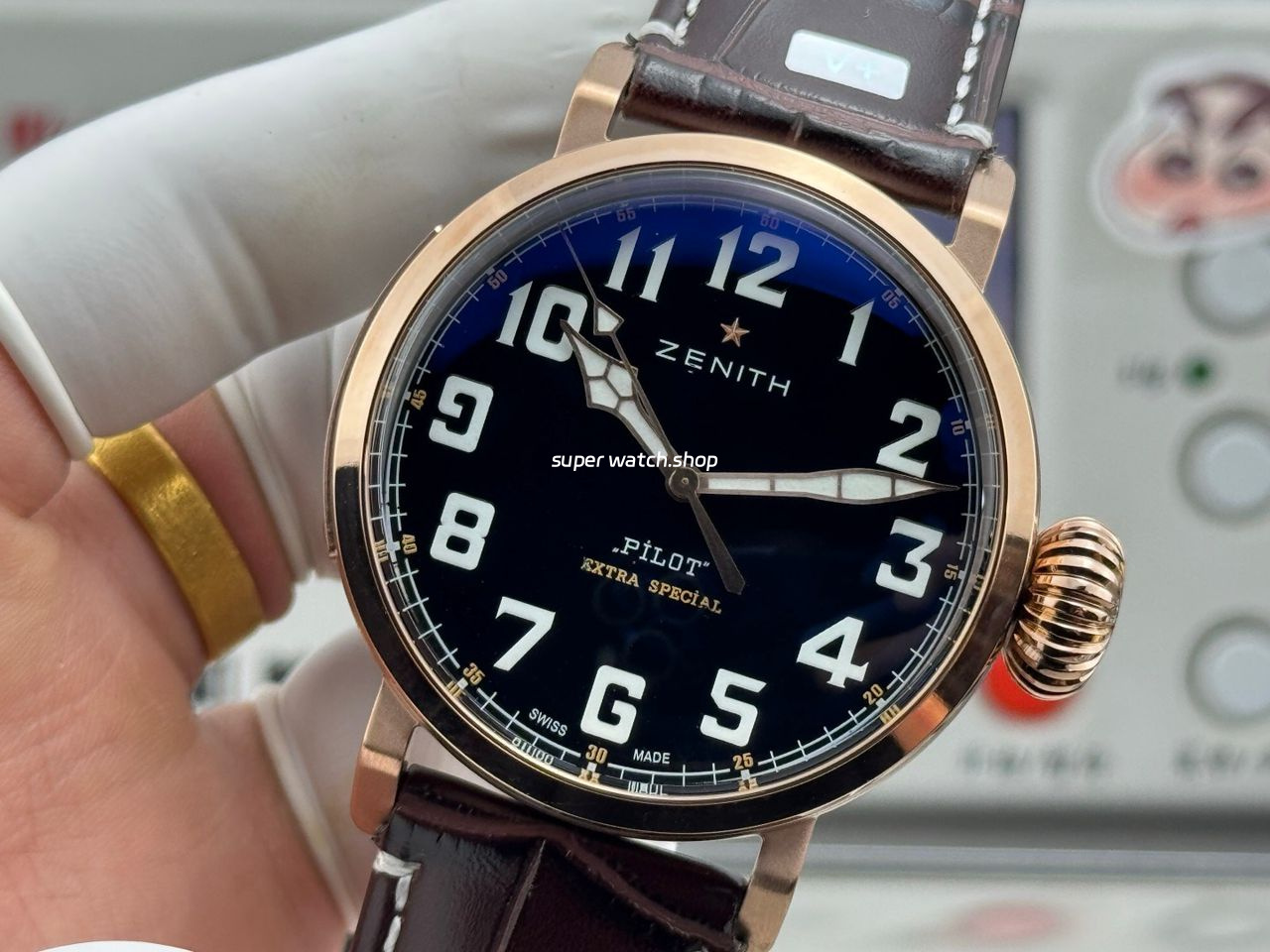BR Factory Zenith Pilot Type 20 Extra Special 29.2430.679/21.C753 45mm Bronze Leather Strap Black Dial - Image 3