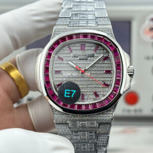 E7 Factory Patek Philippe Emerald Nautilus 5711 40mm Full Platinum Diamond Bezel Diamond Dial