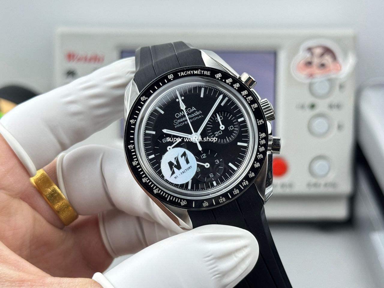 N1 Factory Omega Speedmaster Professional Moonwatch 310.30.42.50.01.002 42mm Steel Rubber Strap Black Dial - Image 4