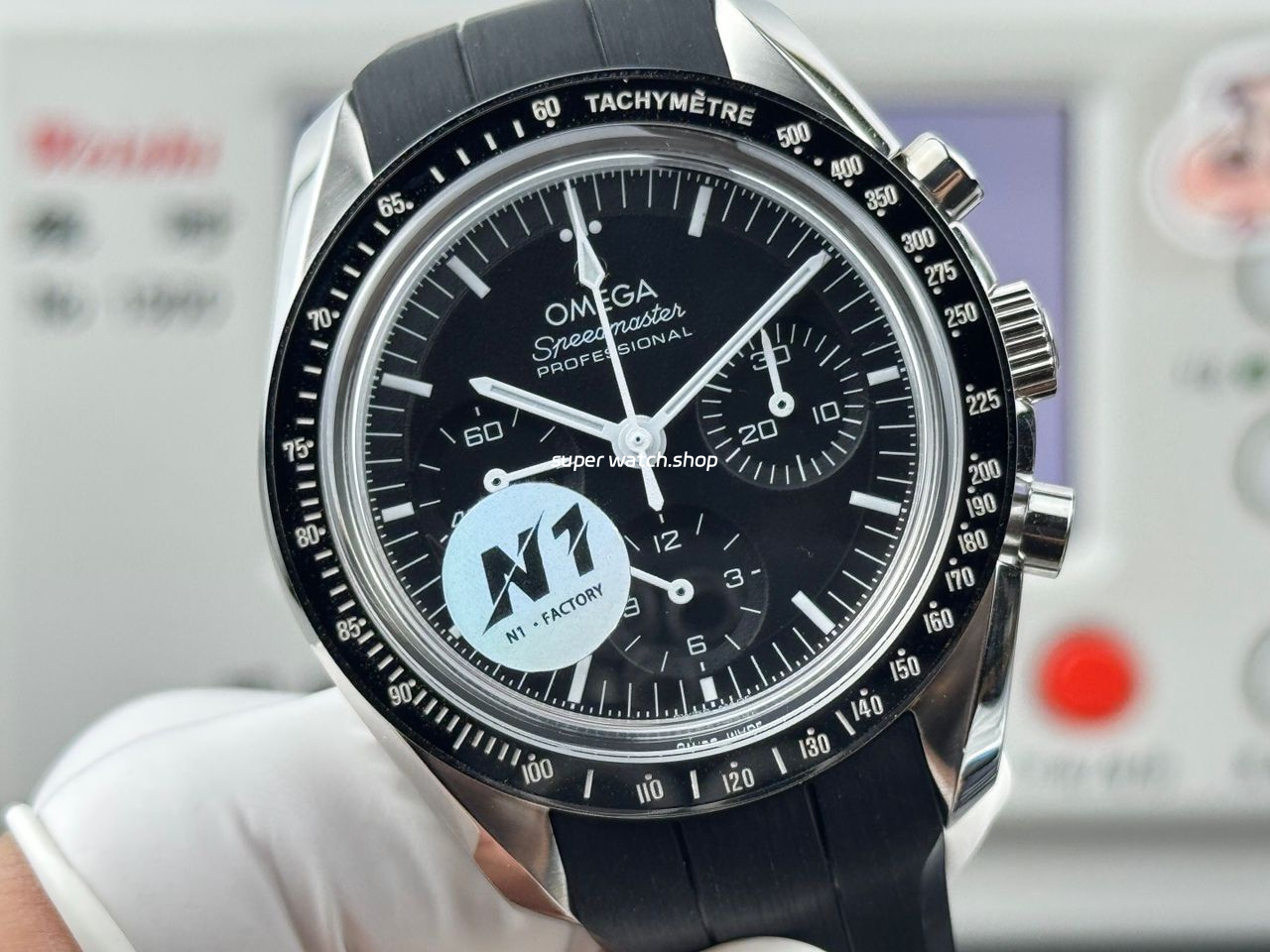 N1 Factory Omega Speedmaster Professional Moonwatch 310.30.42.50.01.002 42mm Steel Rubber Strap Black Dial - Image 2