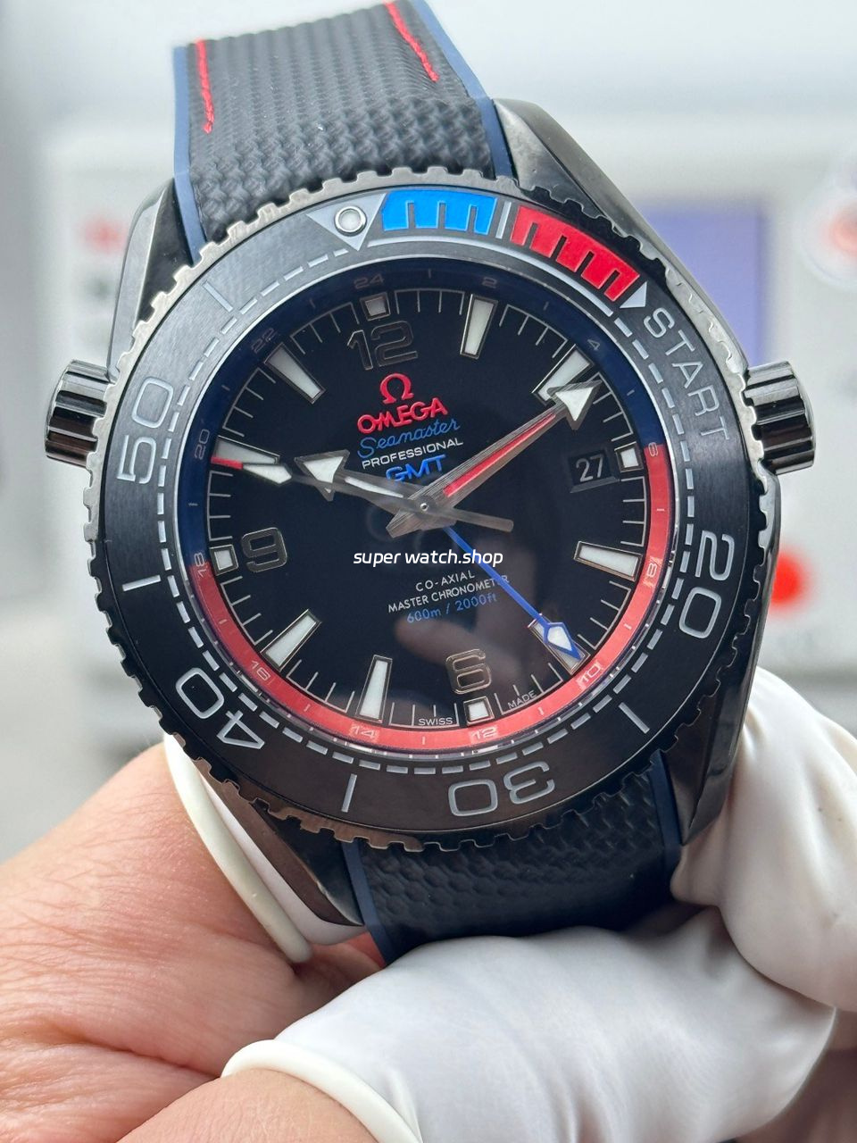 OVS Factory Omega Seamaster Planet Ocean 215.92.46.22.01.004 45.5mm Rubber Strap Arabic Numerals Black - Image 2