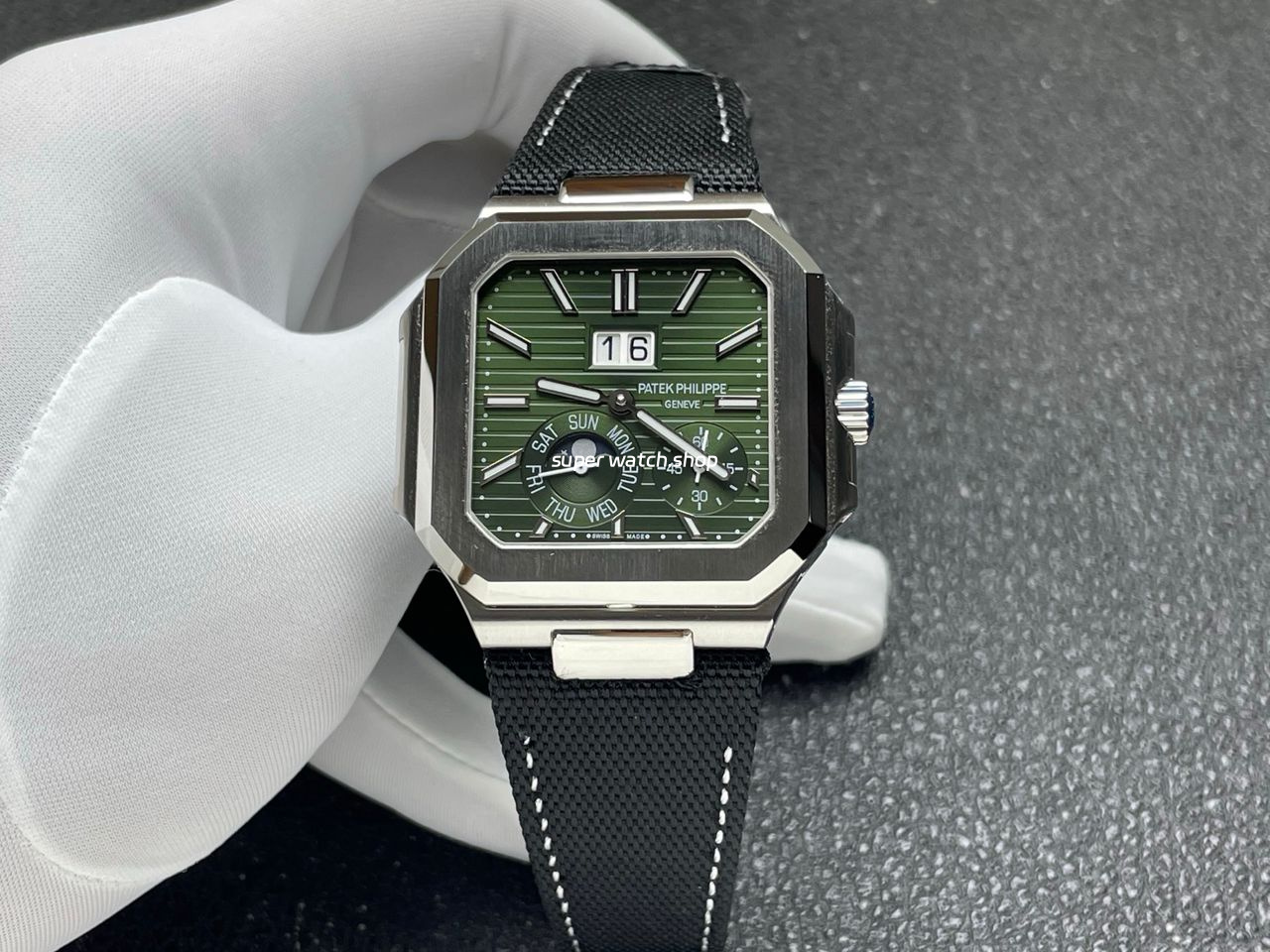 P1 Factory Patek Philippe Cubitus 5822 45mm Platinum Textile Strap Green Dial