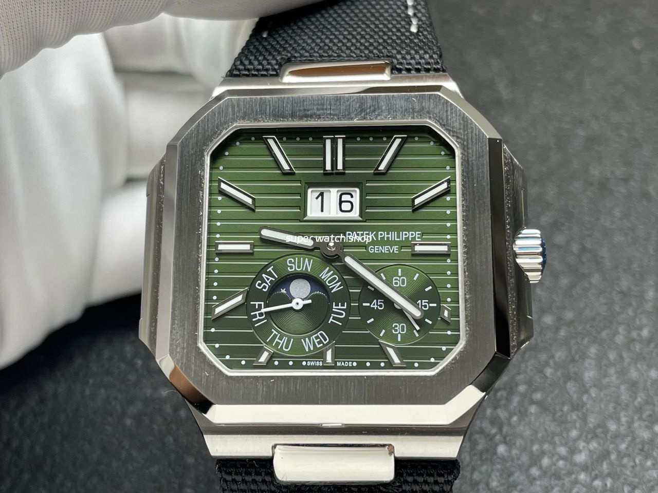 P1 Factory Patek Philippe Cubitus 5822 45mm Platinum Textile Strap Green Dial - Image 2