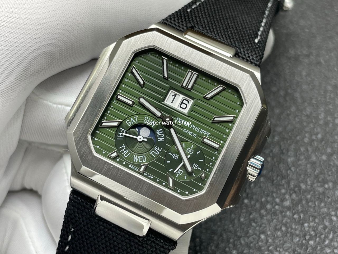 P1 Factory Patek Philippe Cubitus 5822 45mm Platinum Textile Strap Green Dial - Image 4