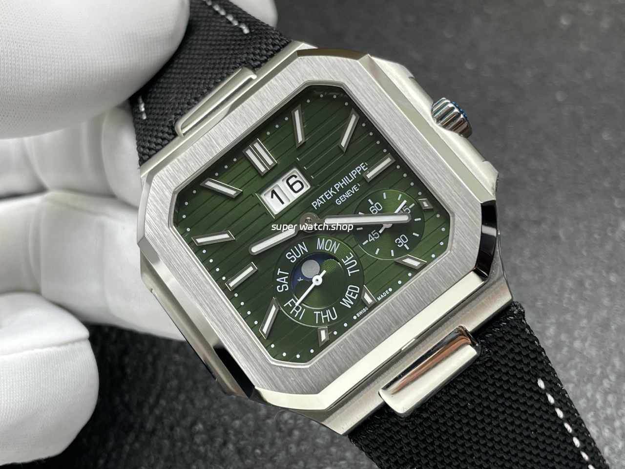 P1 Factory Patek Philippe Cubitus 5822 45mm Platinum Textile Strap Green Dial - Image 3