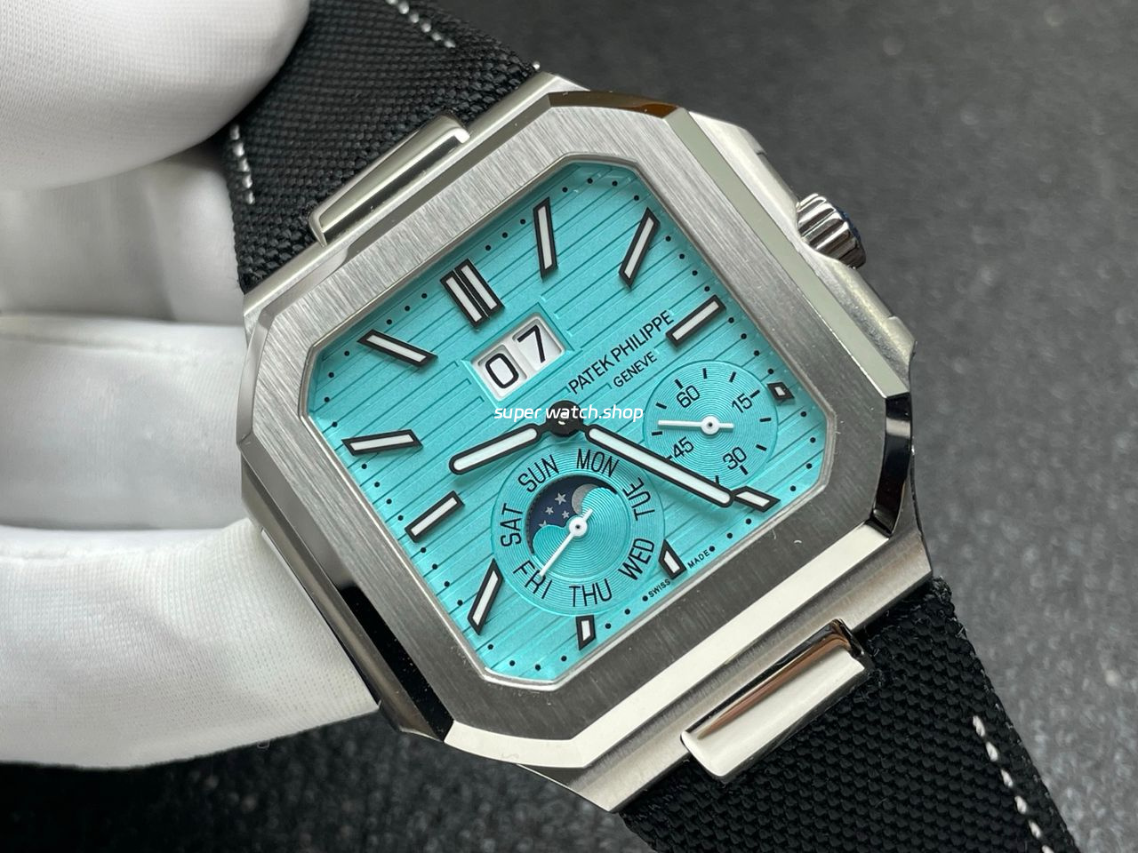 P1 Factory Patek Philippe Cubitus 5822 45mm Platinum Textile Strap Tiffany Blue Dial - Image 3