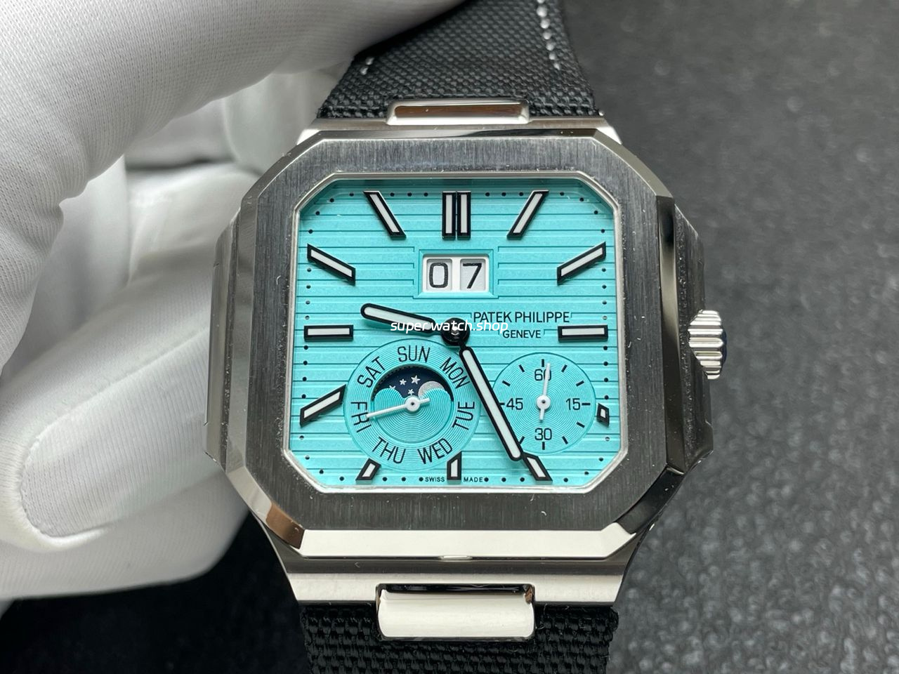 P1 Factory Patek Philippe Cubitus 5822 45mm Platinum Textile Strap Tiffany Blue Dial - Image 2