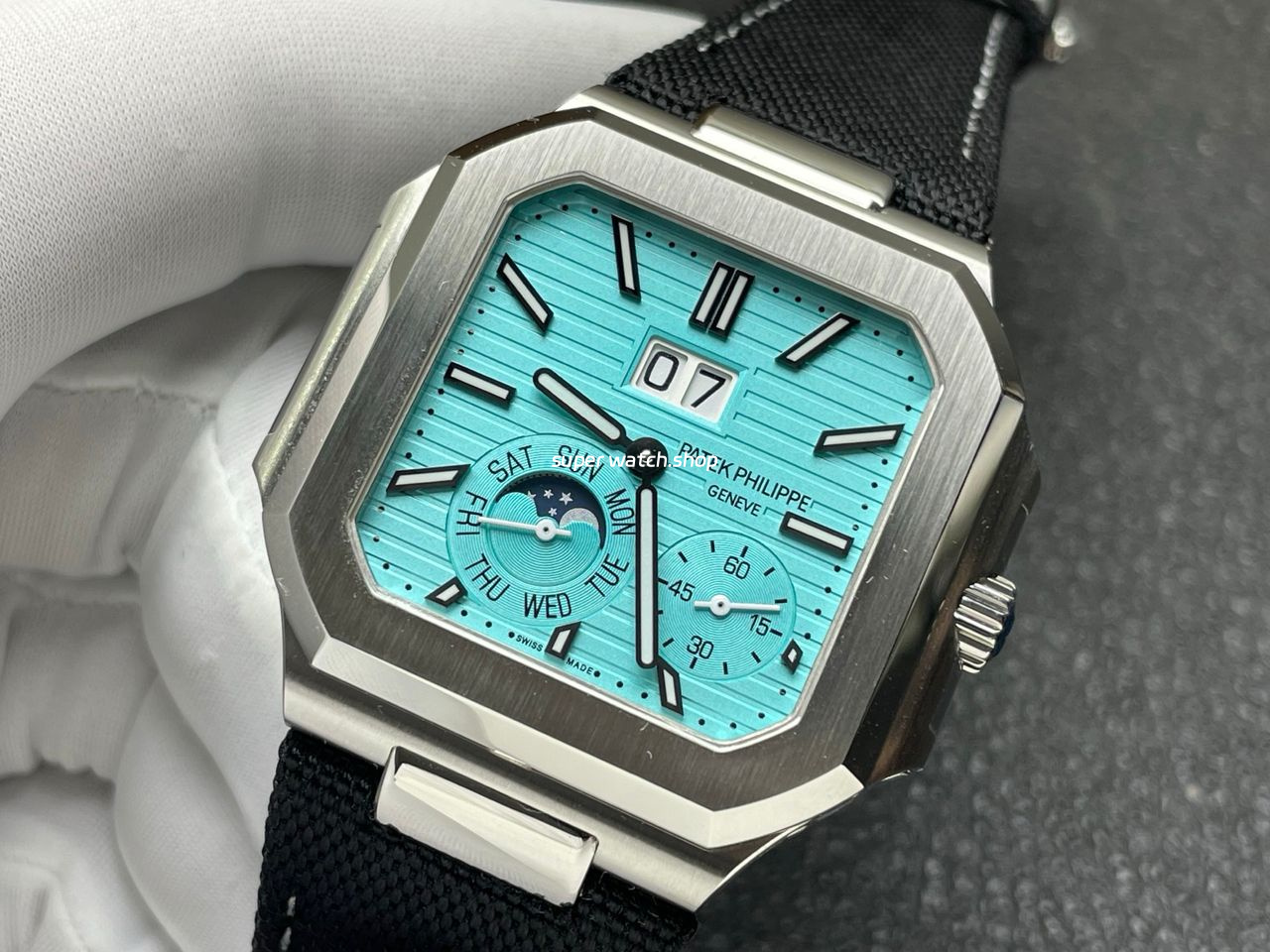 P1 Factory Patek Philippe Cubitus 5822 45mm Platinum Textile Strap Tiffany Blue Dial - Image 4