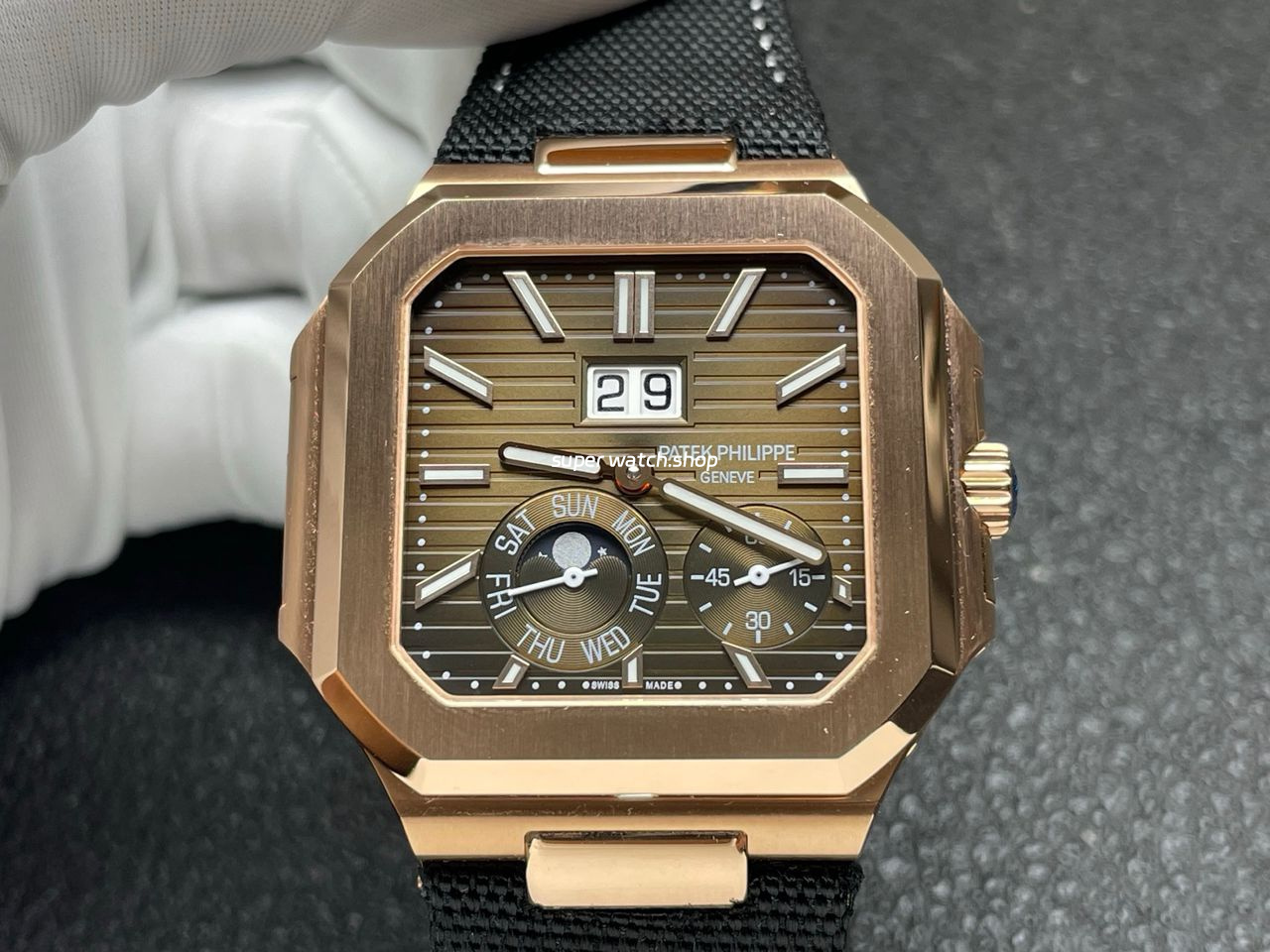 P1 Factory Patek Philippe Cubitus 5822 45mm Rose Gold Textile Strap Brown Dial - Image 2