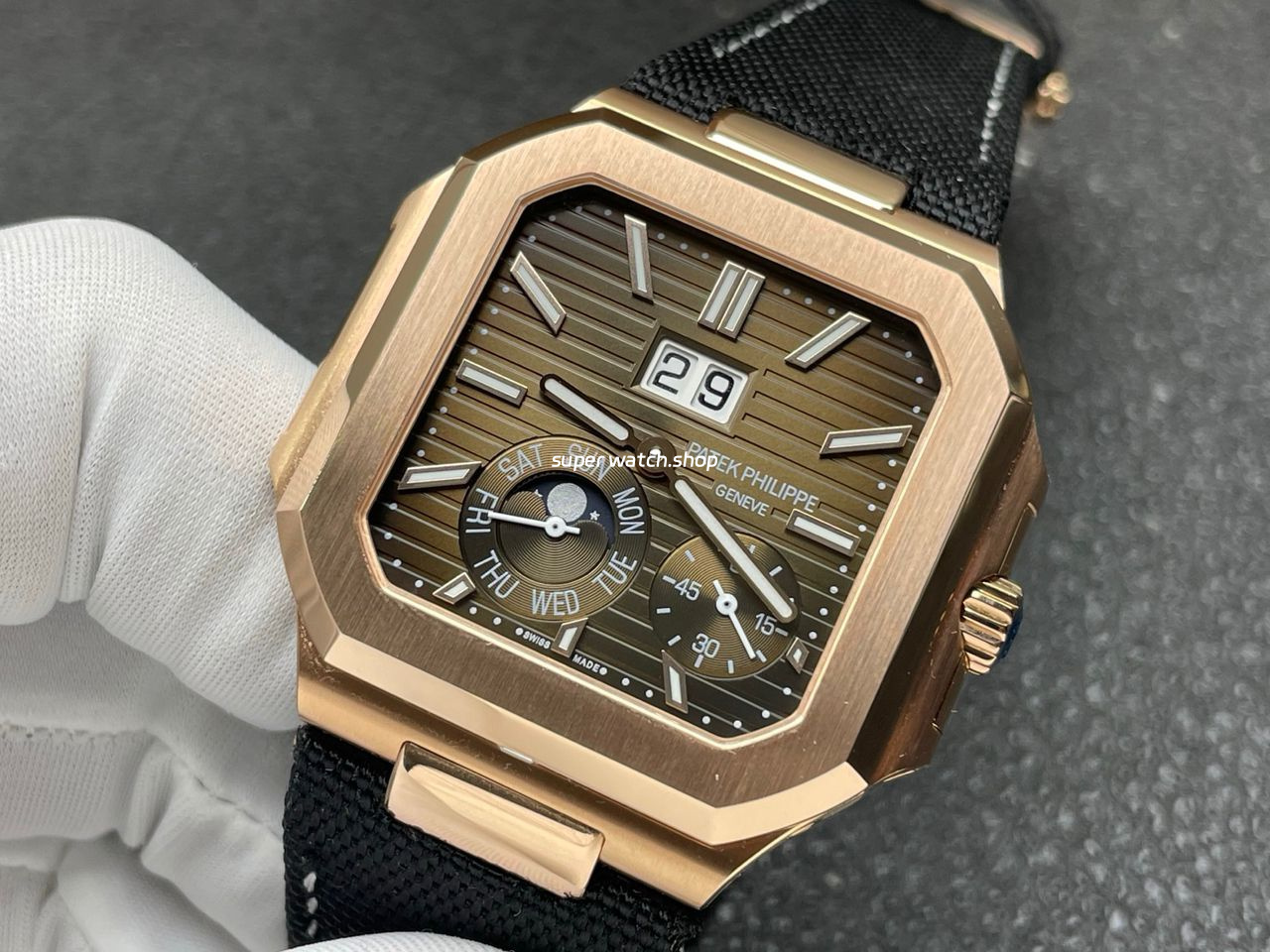 P1 Factory Patek Philippe Cubitus 5822 45mm Rose Gold Textile Strap Brown Dial - Image 4