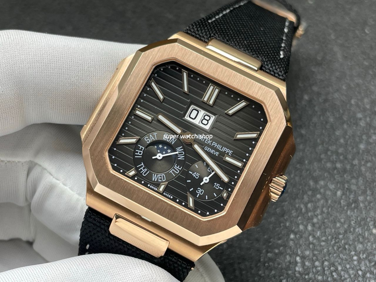 P1 Factory Patek Philippe Cubitus 5822 45mm Rose Gold Textile Strap Grey Dial - Image 4