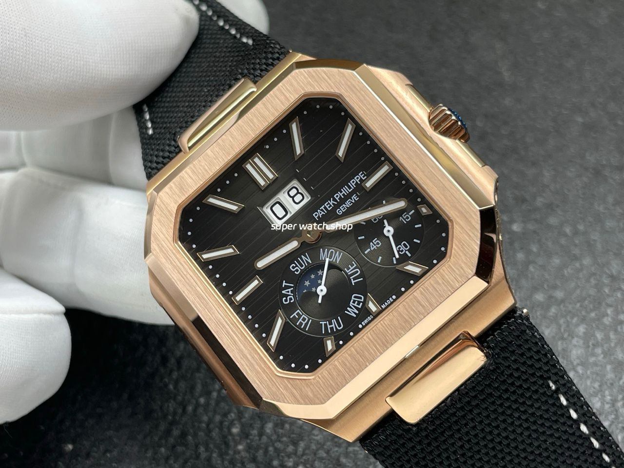 P1 Factory Patek Philippe Cubitus 5822 45mm Rose Gold Textile Strap Grey Dial - Image 3