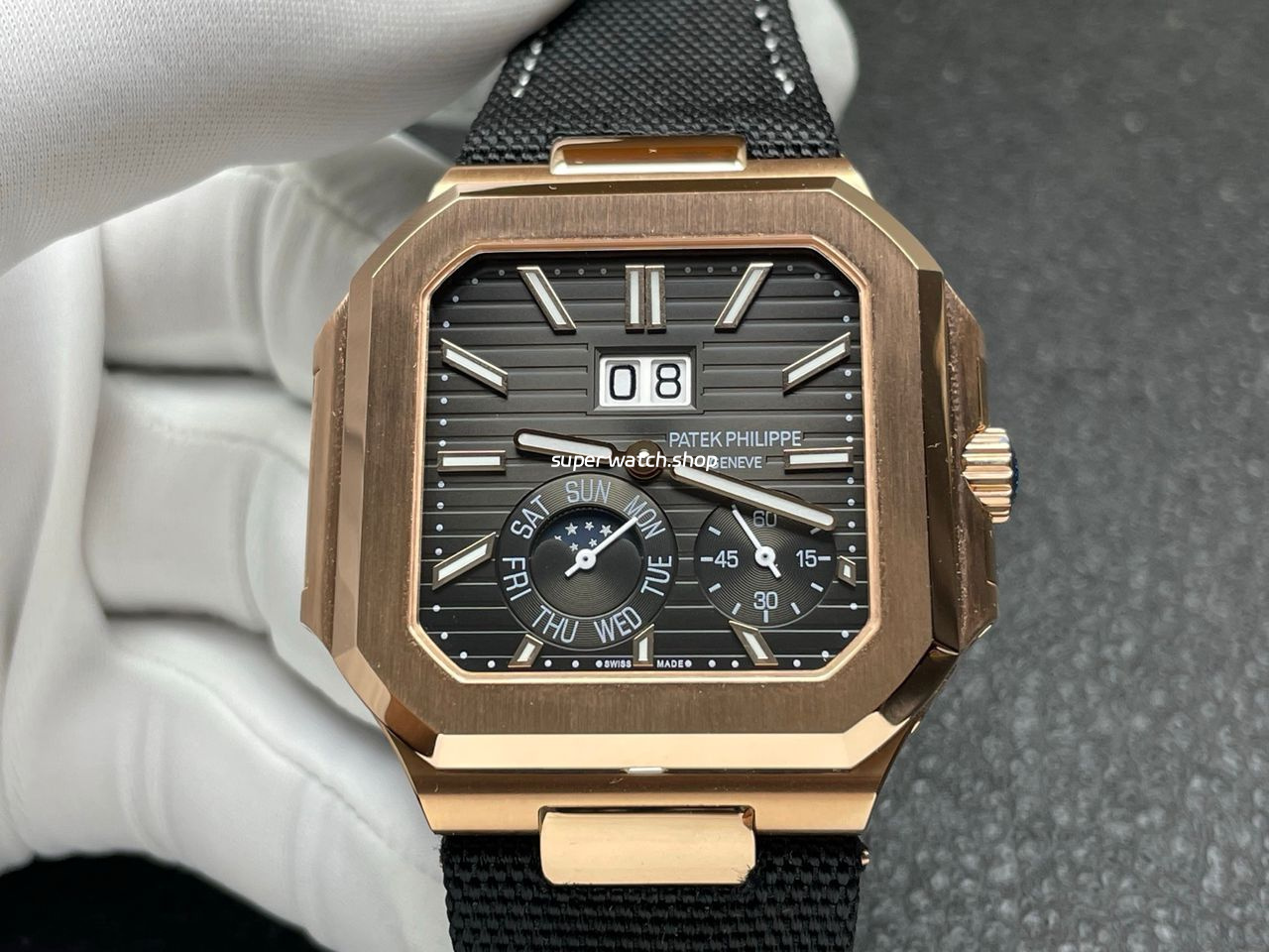 P1 Factory Patek Philippe Cubitus 5822 45mm Rose Gold Textile Strap Grey Dial - Image 2