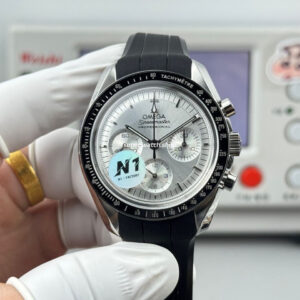 N1 Factory Omega Speedmaster Professional Moonwatch 310.63.42.50.02.001 Steel Rubber Strap Silver Dial