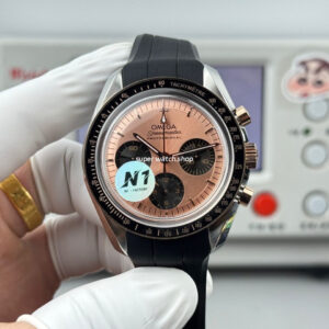 N1 Factory Omega Speedmaster Professional Moonwatch 310.62.42.50.99.001 Yellow Gold Rubber Strap Pink Dial