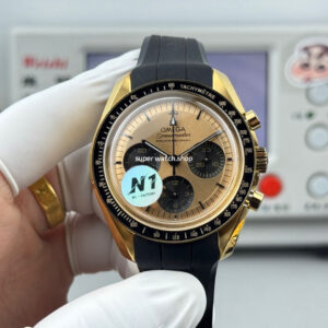 N1 Factory Omega Speedmaster Professional Moonwatch 310.62.42.50.99.001 Yellow Gold Rubber Strap Pink Dial