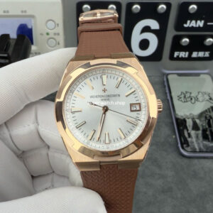 8F Factory Vacheron Constantin Overseas 4500v/000R-B127 41mm Rose Gold Brown Rubber Strap Silver Dial