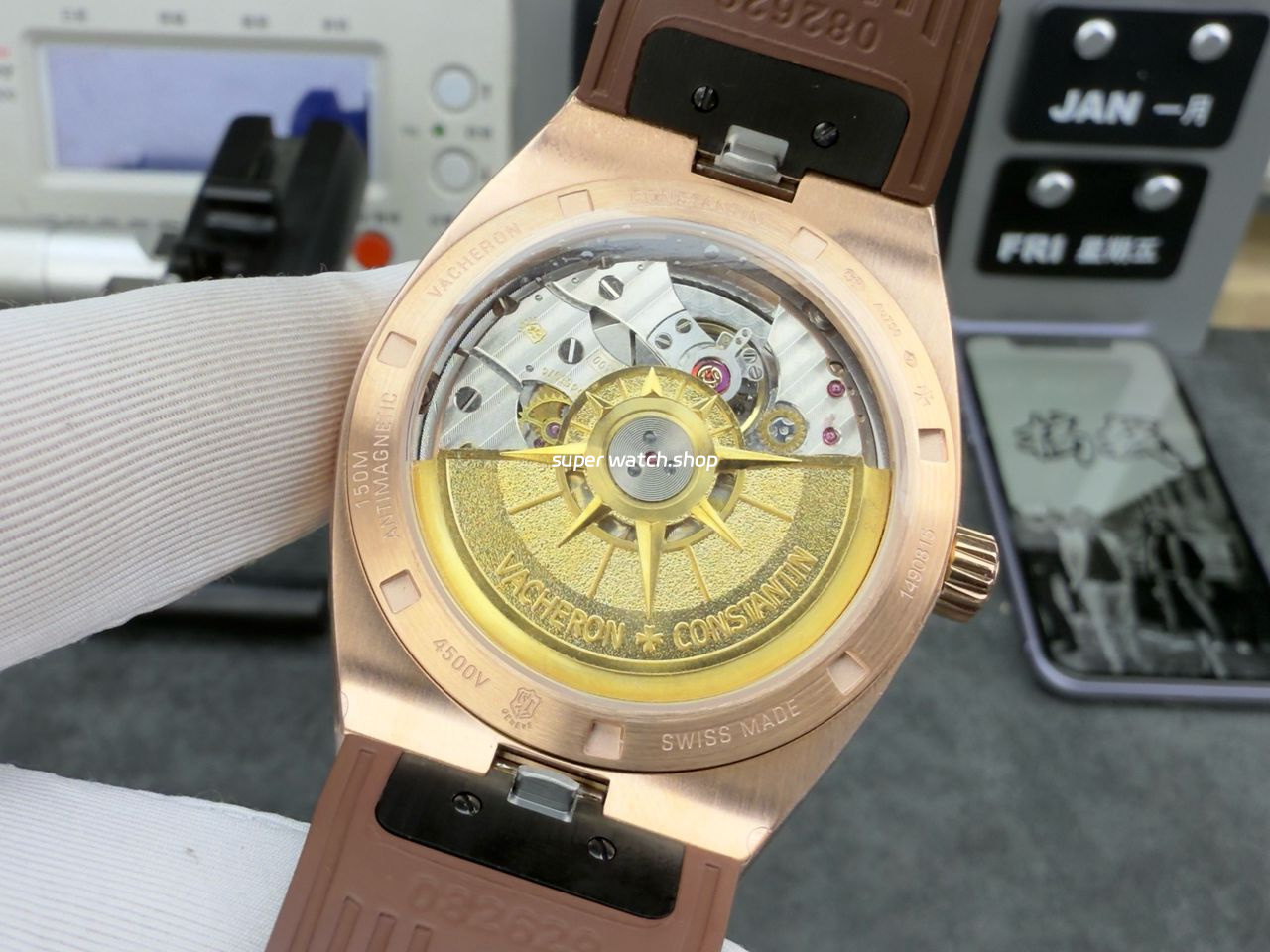 8F Factory Vacheron Constantin Overseas 4500v/000R-B127 41mm Rose Gold Brown Rubber Strap Silver Dial - Image 8