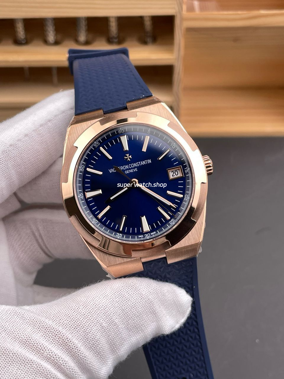 8F Factory Vacheron Constantin Overseas 4500V/210R-B705 41mm Rose Gold Rubber Strap Blue Dial - Image 3