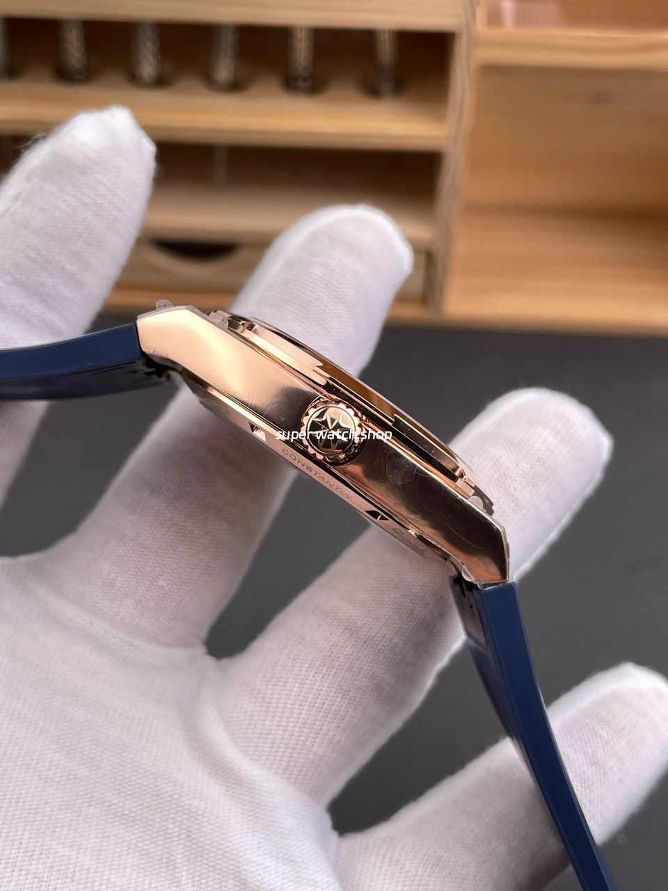 8F Factory Vacheron Constantin Overseas 4500V/210R-B705 41mm Rose Gold Rubber Strap Blue Dial - Image 6