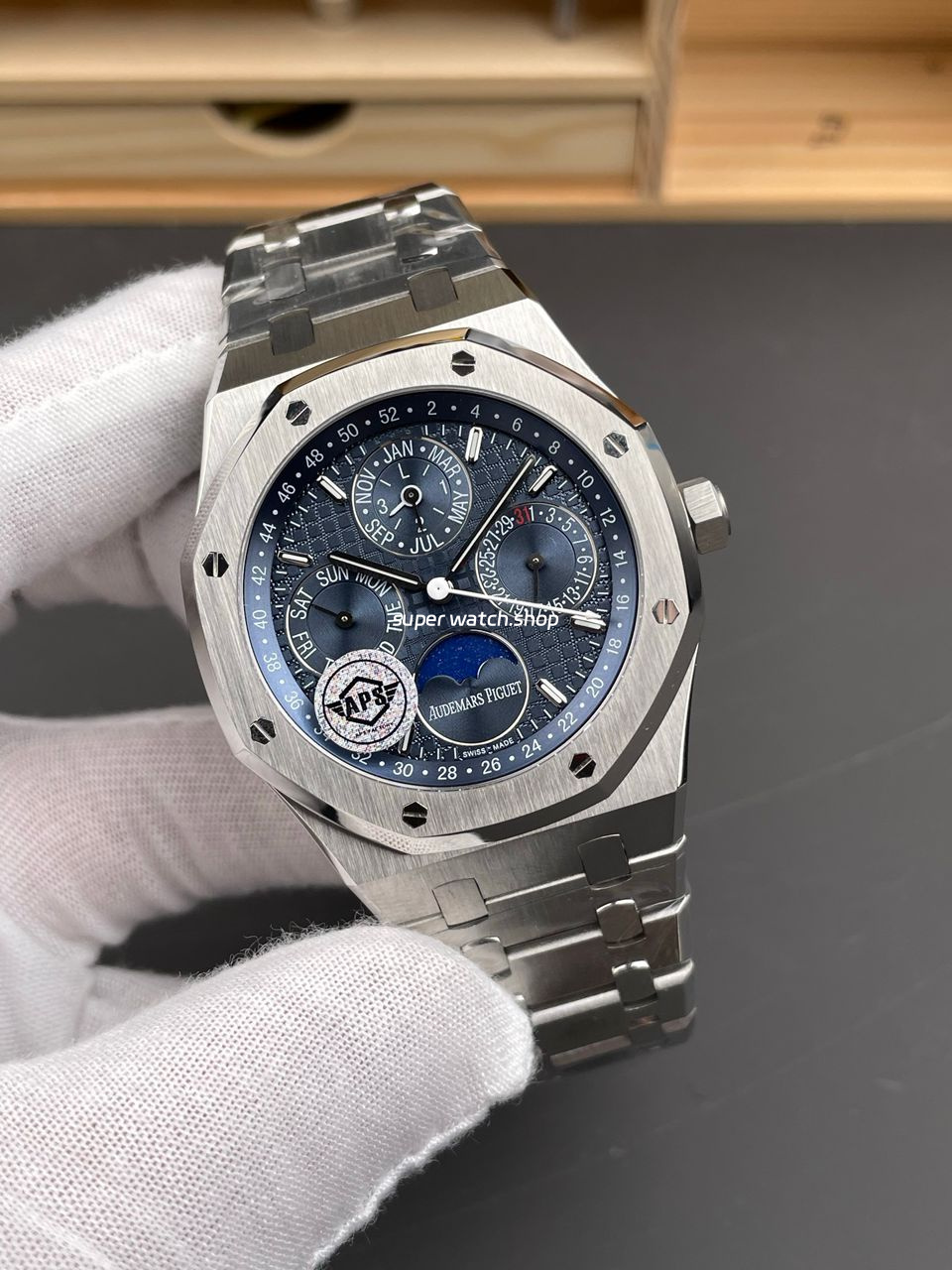 APS Factory Audemars Piguet Royal Oak Perpetual Calendar 26574ST.OO.1220ST.02 41mm Full Steel Blue Dial - Image 3