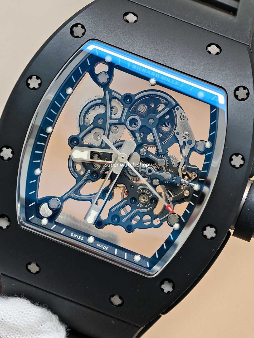 APS Factory Richard Mille RM 055 42.7mm Black Ceramic Black Rubber Strap Skeletonized Black Dial - Image 4